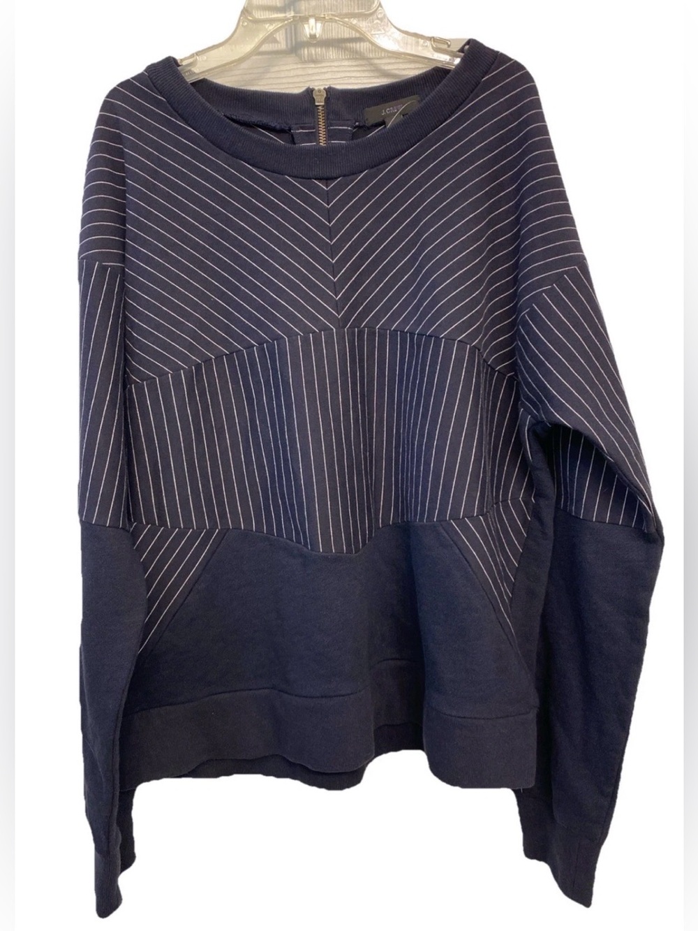 NWT J. Crew Women’s XL Navy Striped Sweatshirt Back Zipper Long Sleeve Cozy